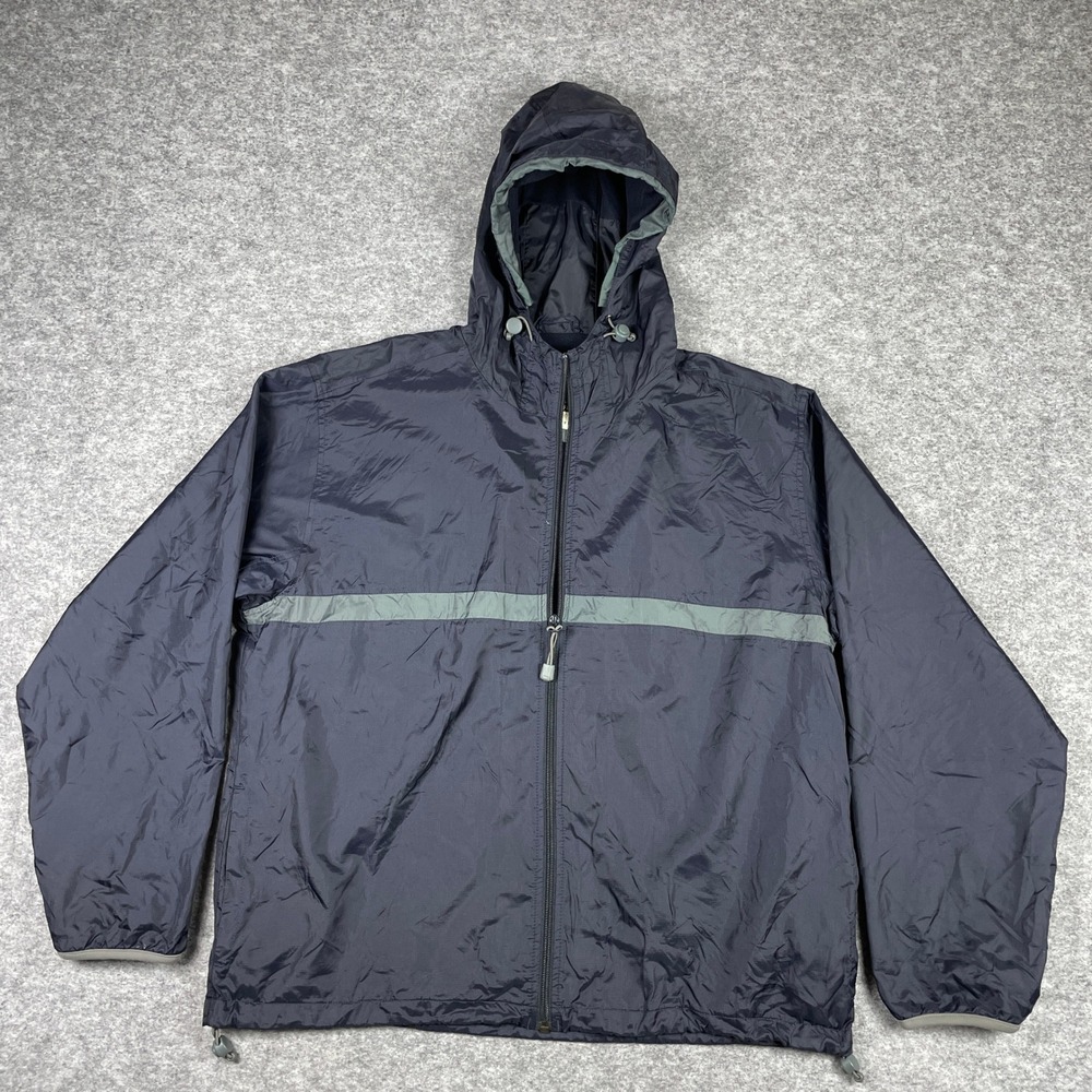 Eddie Bauer Windbreaker Jacket Mens L Navy Blue Hooded Full Zip Mesh Lined